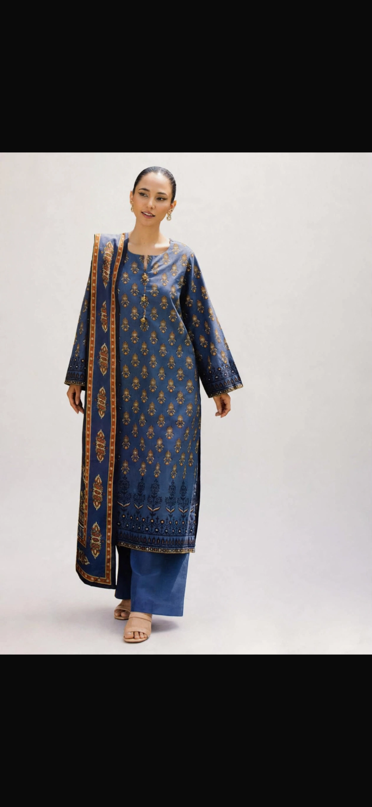 Gul Ahmed Navy Blue Printed Winter Khaddar 3 Piece Suit — photo 1