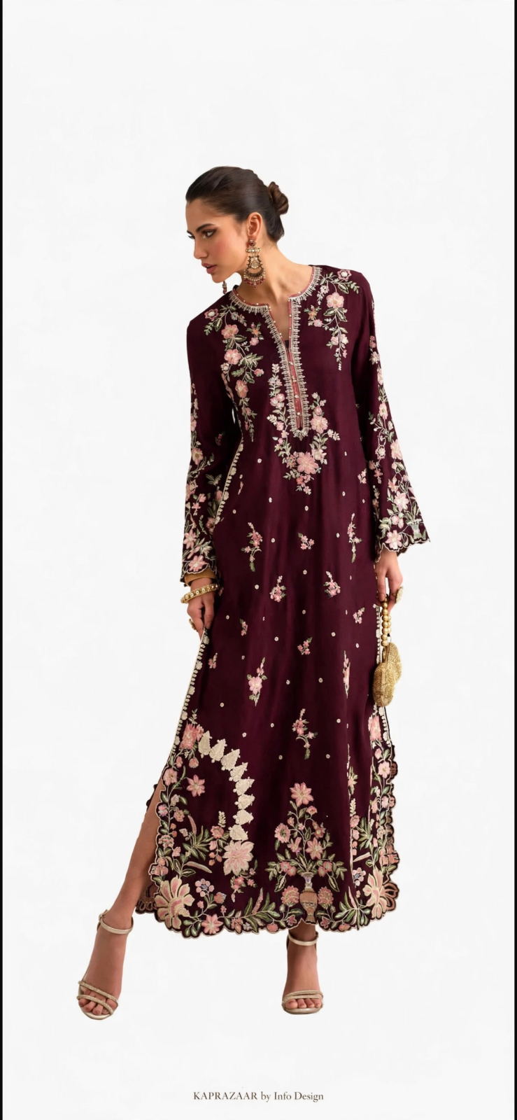Maroon Embroidered Silk Maxi 2 Piece Party Wear Suit — photo 1