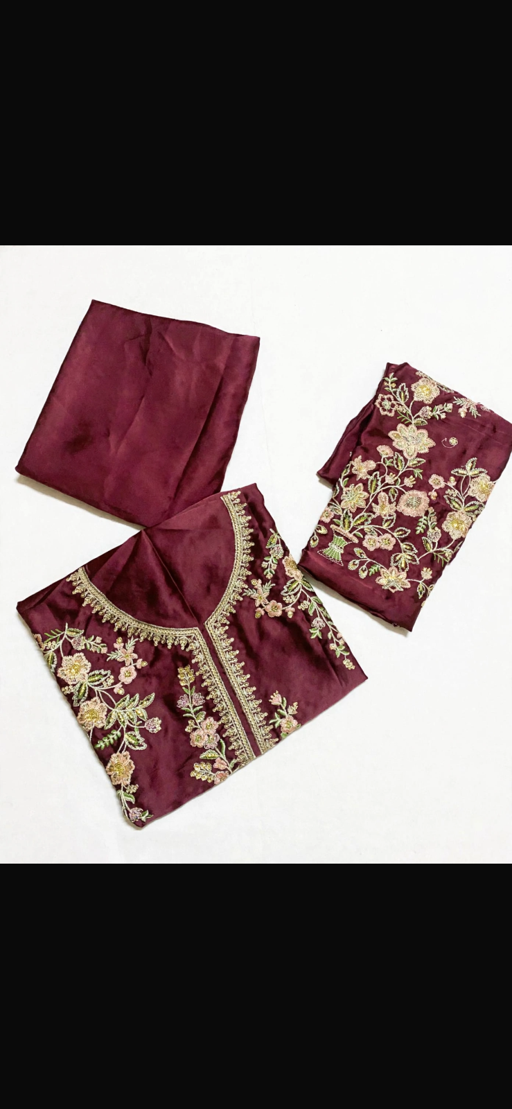 Maroon Embroidered Silk Maxi 2 Piece Party Wear Suit — photo 2