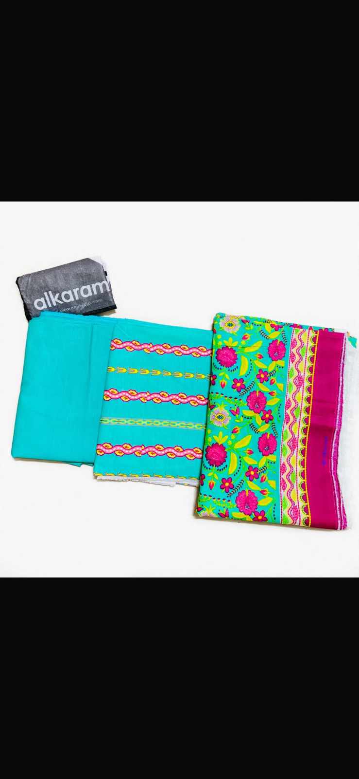 Alkaram Turquoise Printed Khaddar 3 Piece Suit — photo 2