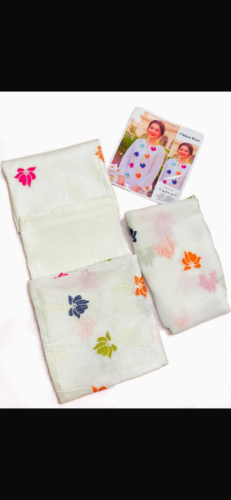 Floral Chikankari 3 Piece Suit, Embroidered Chiffon Dupatta (Lawn) — photo 2