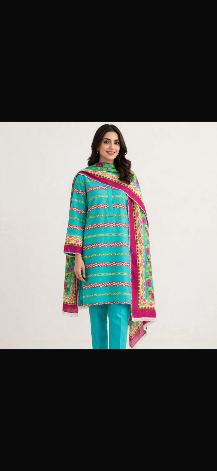 Alkaram Turquoise Printed Khaddar 3 Piece Suit — photo 1